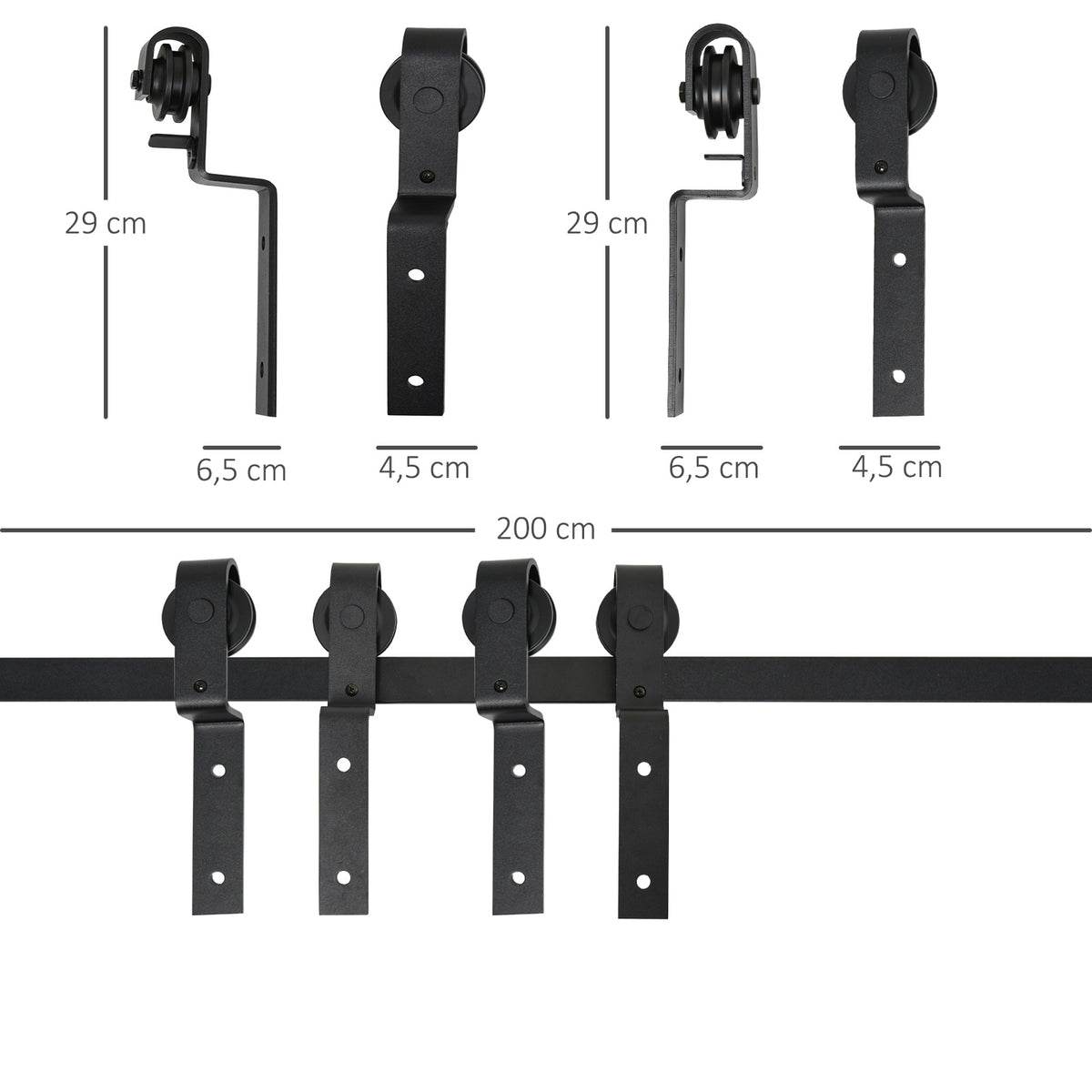 Conjunto de ferragens para porta deslizante dupla Kit de acessórios para porta deslizante com roda industrial Aço carbono Suporta até 90 kg Comprimento 200 cm Preto — foto 3