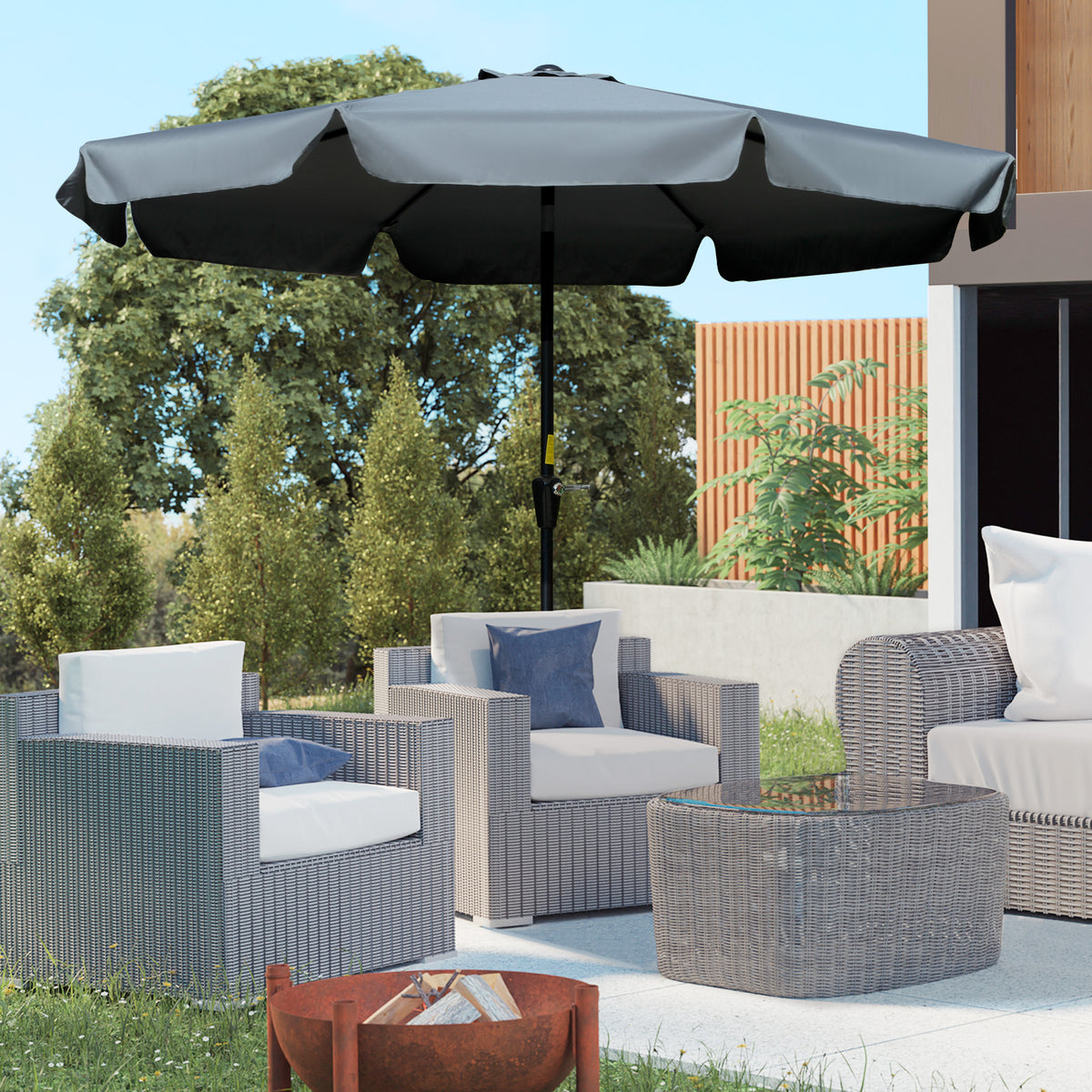 Chapéu de Sol de Jardim Ø266x248,5 cm Proteção UV50+ Chapéu de Sol de Alumínio Inclinável com Teto de Ventilação Manivela para Terraço Varanda Exterior Cinza Escuro — foto 2