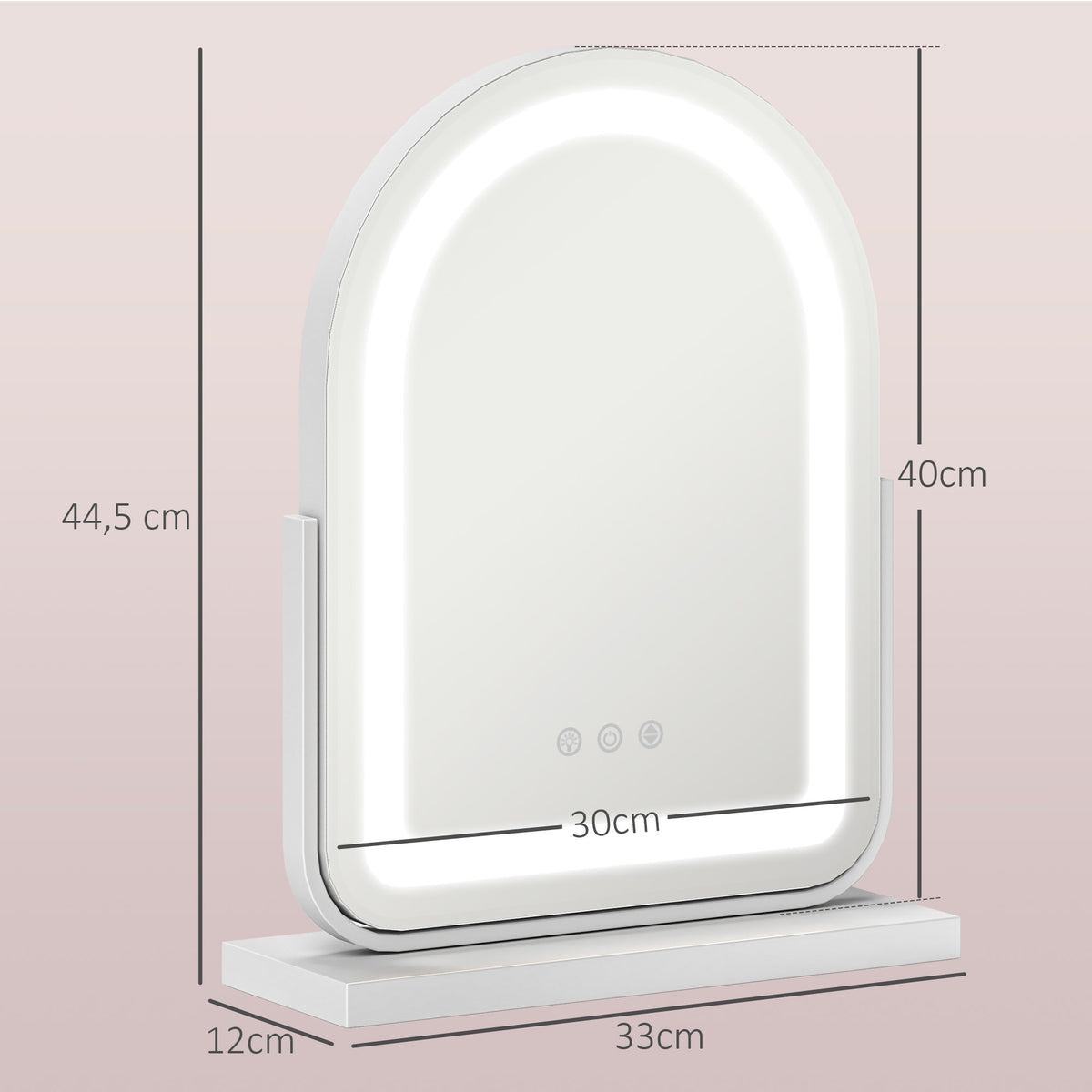 Espelho de Maquilhagem com Luz LED Espelho de Tocador Giratório com 3 Modos de Iluminação Ajustáveis Interruptor Tátil Rotação Regulável de 360° e Função de Memória 33x44,5x12 cm Branco — foto 3