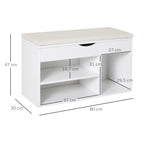 Banco Sapateira com Armazenamento Gaveta Prateleira e Assento Acolchoado para Entrada Estilo Moderno 80x30x47cm Branco — foto 3