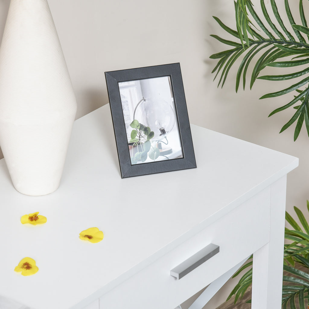 Mesa de console de estilo moderno com 2 gavetas e prateleiras inferiores 105x40x76 cm Branco — foto 6