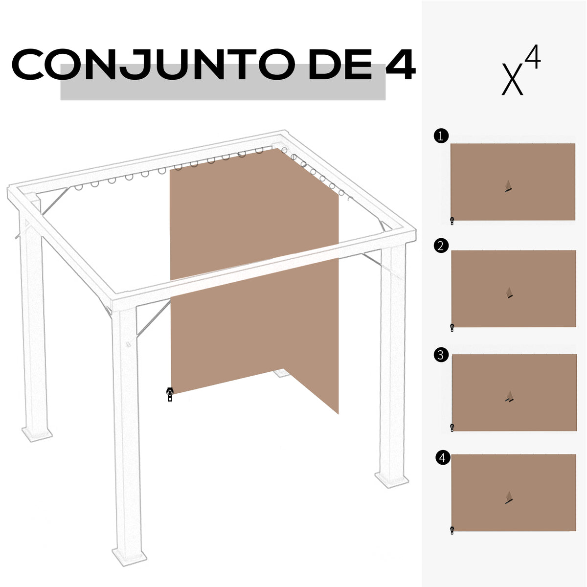4 Paredes Laterais para Tenda 302x205 cm Laterais para Tenda Universal com Ganchos e Argola em C para Tenda de Jardim Terraço Marrom — foto 4