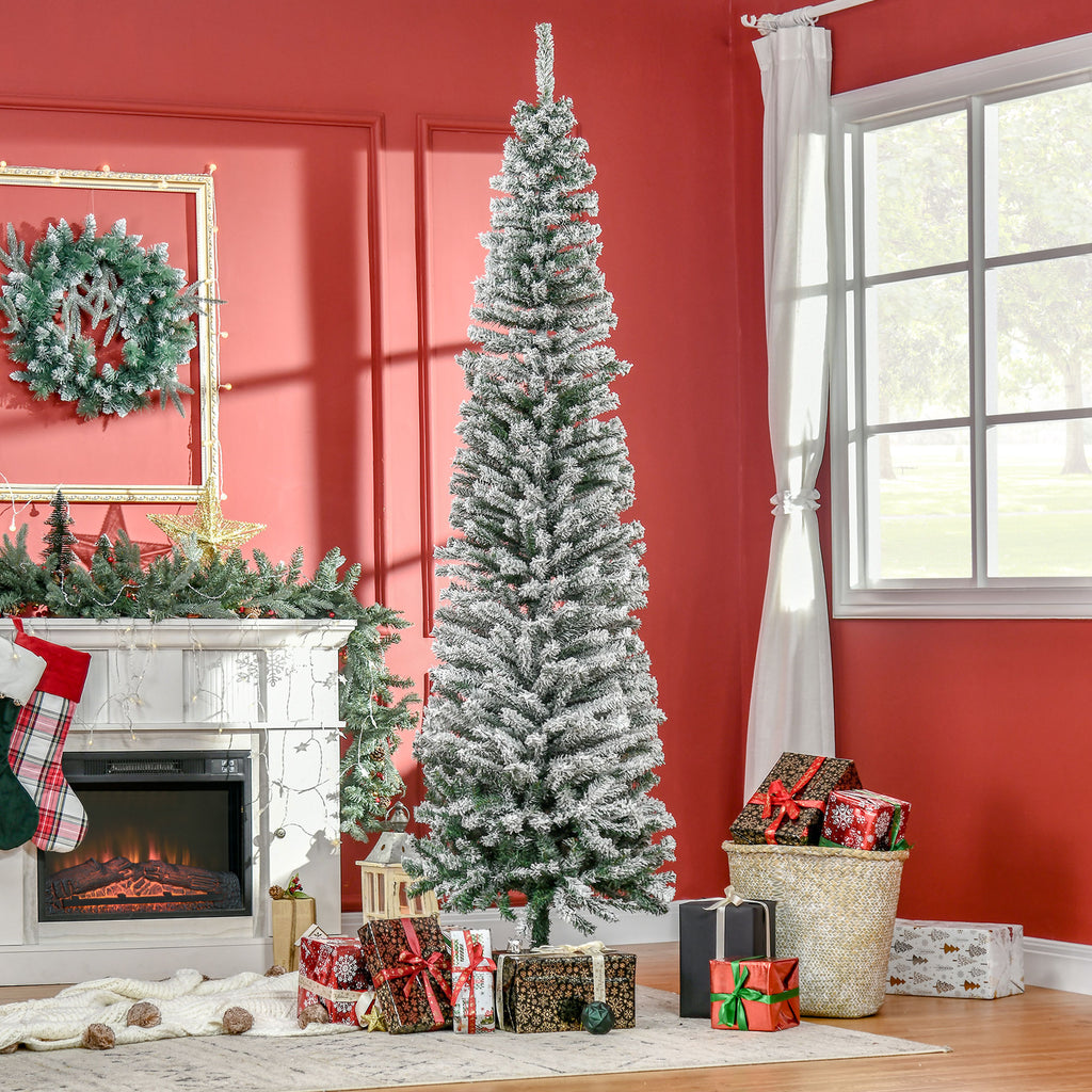 Árvore de Natal 225 cm Árvore de Natal Artificial Nevado com 738 Ramos e Suporte de Metal Árvore de Natal para Sala de Estar Verde e Branco — foto 2