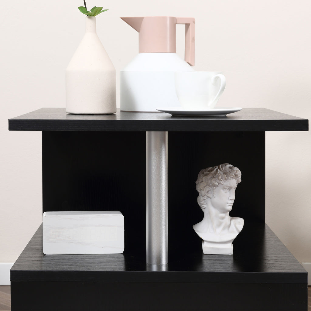 Mesa de Apoio de 3 Níveis Mesa Auxiliar Moderna com Forma de S Prateleiras Abertas e Estrutura de Metal para Sala Quarto 50x50x50 cm Preto Brilhante — foto 8