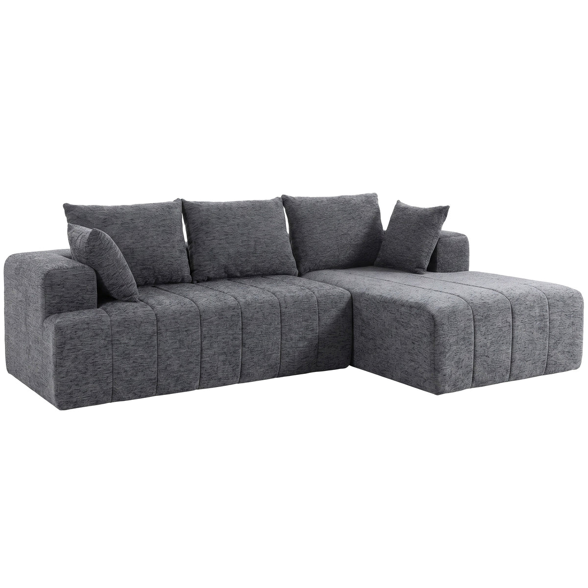 Sofá de 3 Lugares em L com Otomano Sofá-cama Nuvem de Chenille Conversível com Estofamento de Molas Cinza — foto 1