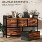 Cómoda com 5 Gavetas de Tecido Cómoda de Estilo Industrial com Estrutura Metálica para Sala de Estar Entrada Quarto 98x29x63 cm Castanho Rústico — foto 6