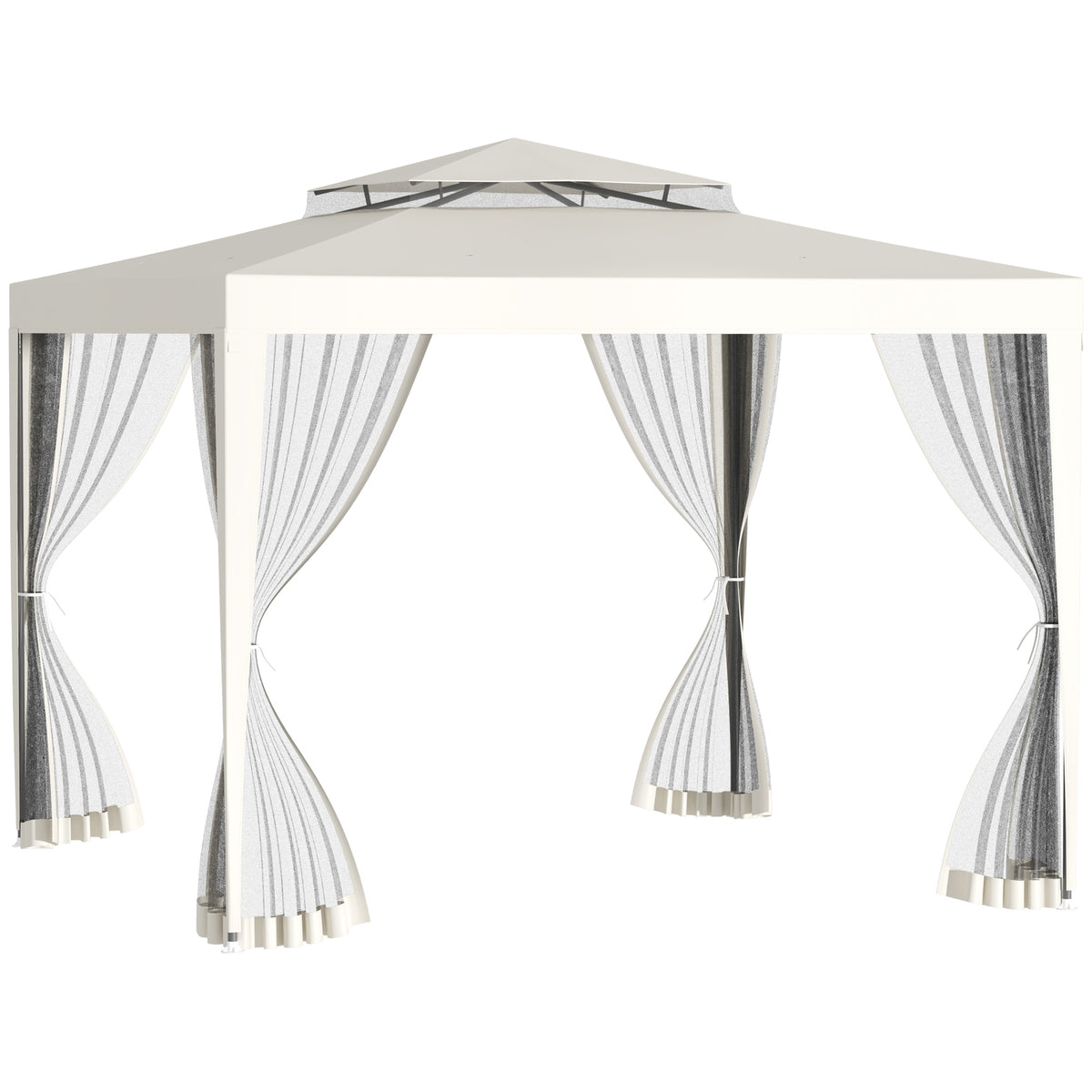 Pérgola de Jardim 3x3m Pérgola com 4 Redes Mosquiteiras Laterais com Zíper Teto de Ventilação e 8 Orifícios de Drenagem Pérgola para Terraço Pátio Exterior Bege — foto 1