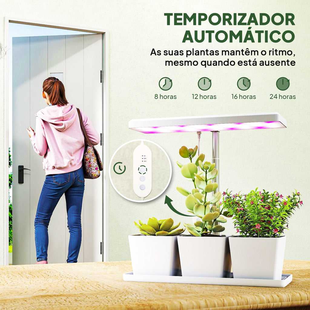 Luz de Crescimento com 30 LED de Espectro Completo Ajustável em Altura com Temporizador Automático 8/12/16/24H 5 Níveis de Brilho e 3 Vasos para Estufa Jardim 31,8x13,4x18,6-35,6 cm Branco — foto 6