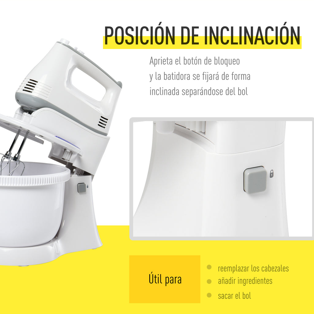 Batedeira de Pastelaria Profissional Batedeira Multifuncional Robô de Cozinha 3.4 litros com 6 velocidades Inclui 3 cabeças 300 W de aço inoxidável branco — foto 7