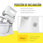 Batedeira de Pastelaria Profissional Batedeira Multifuncional Robô de Cozinha 3.4 litros com 6 velocidades Inclui 3 cabeças 300 W de aço inoxidável branco — foto 7
