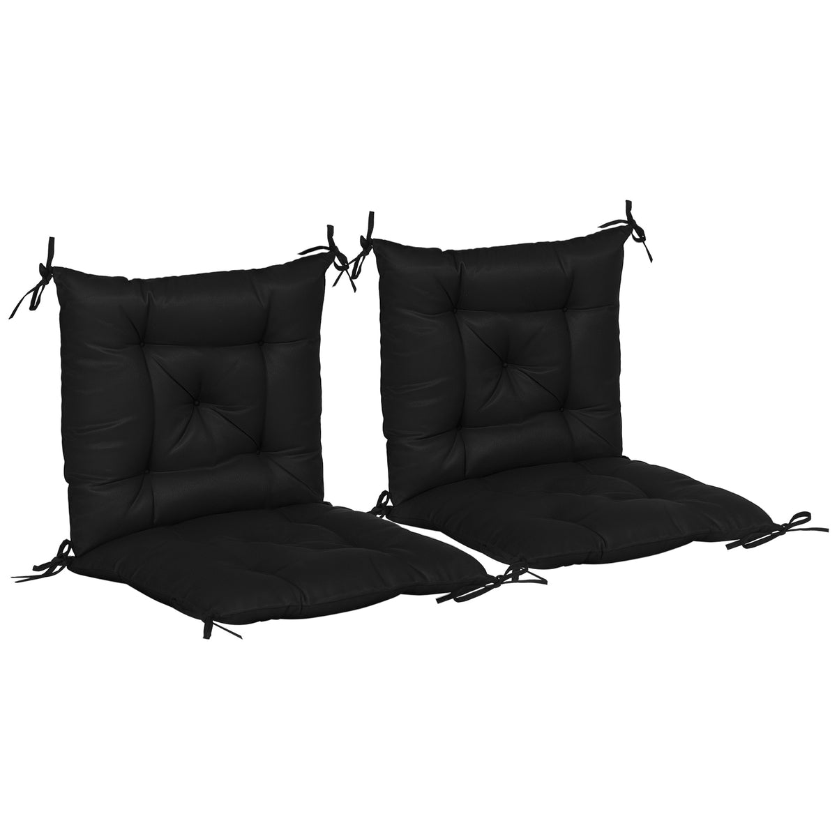 Conjunto de 2 Almofadas de Cadeira 50x98x8 cm Almofadas de Cadeira de Exterior com Encosto 6 Cordões de Fixação para Jardim Terraço Varanda Preto — foto 1