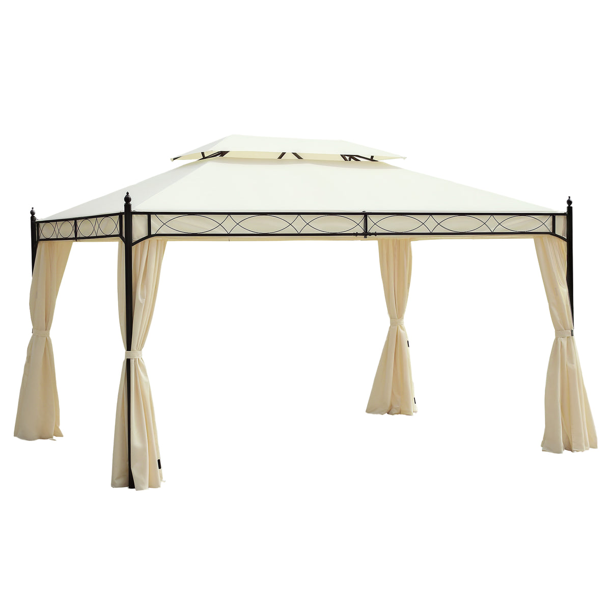 Pérgola de Jardim 4x3m Pérgola com Teto Duplo Respirável com 4 Cortinas Laterais Removíveis Estrutura de Aço para Festas Casamentos Eventos Creme — foto 1