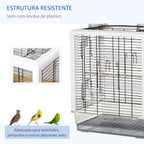 Gaiola para Passáros Gaiola com Teto com Abertura 2 Comedouros 2 Poleiros Bandeja Removível Acrílica e Alça de Transporte para Periquitos Canario 47x35x57,5cm Branco e Preto — foto 6