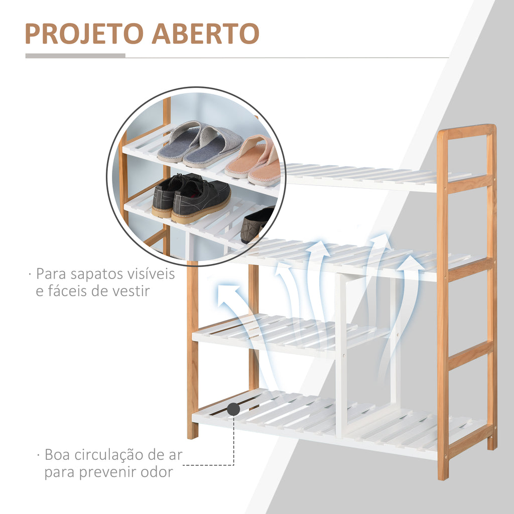 Sapateira multiuso com 4 níveis Máximo 11 pares com compartimento para botas altas Prateleira para sapatos Madeira maciça de pinho 68x26x78 cm Branco — foto 5