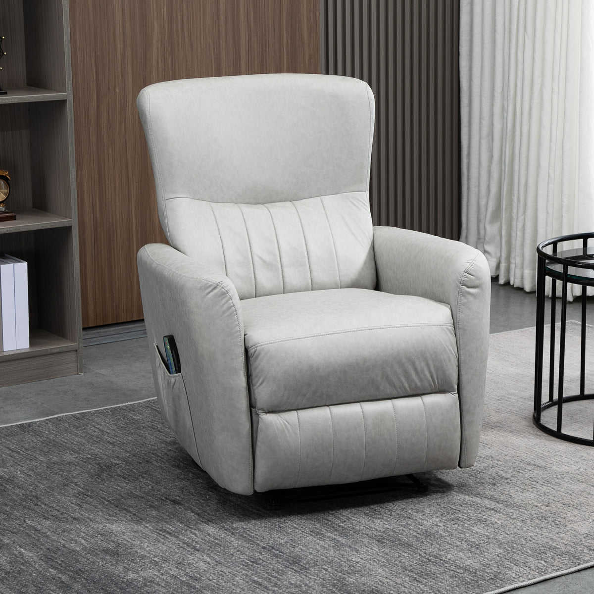Poltrona de Massagem Relax Estofada em Tecido Técnico com Reclinação Manual 155° 8 Zonas de Massagem Contolo Remoto Apoio para os Pés e 2 Bolsos Laterais 79x101x96cm Cinza Claro — foto 2