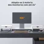 Suporte para Monitor com Ângulo e Comprimento Ajustável Suporte para Monitor com 2 Gavetas para Escritório Suporte para Monitor Portátil 60-116x22x12 cm Branco — foto 7