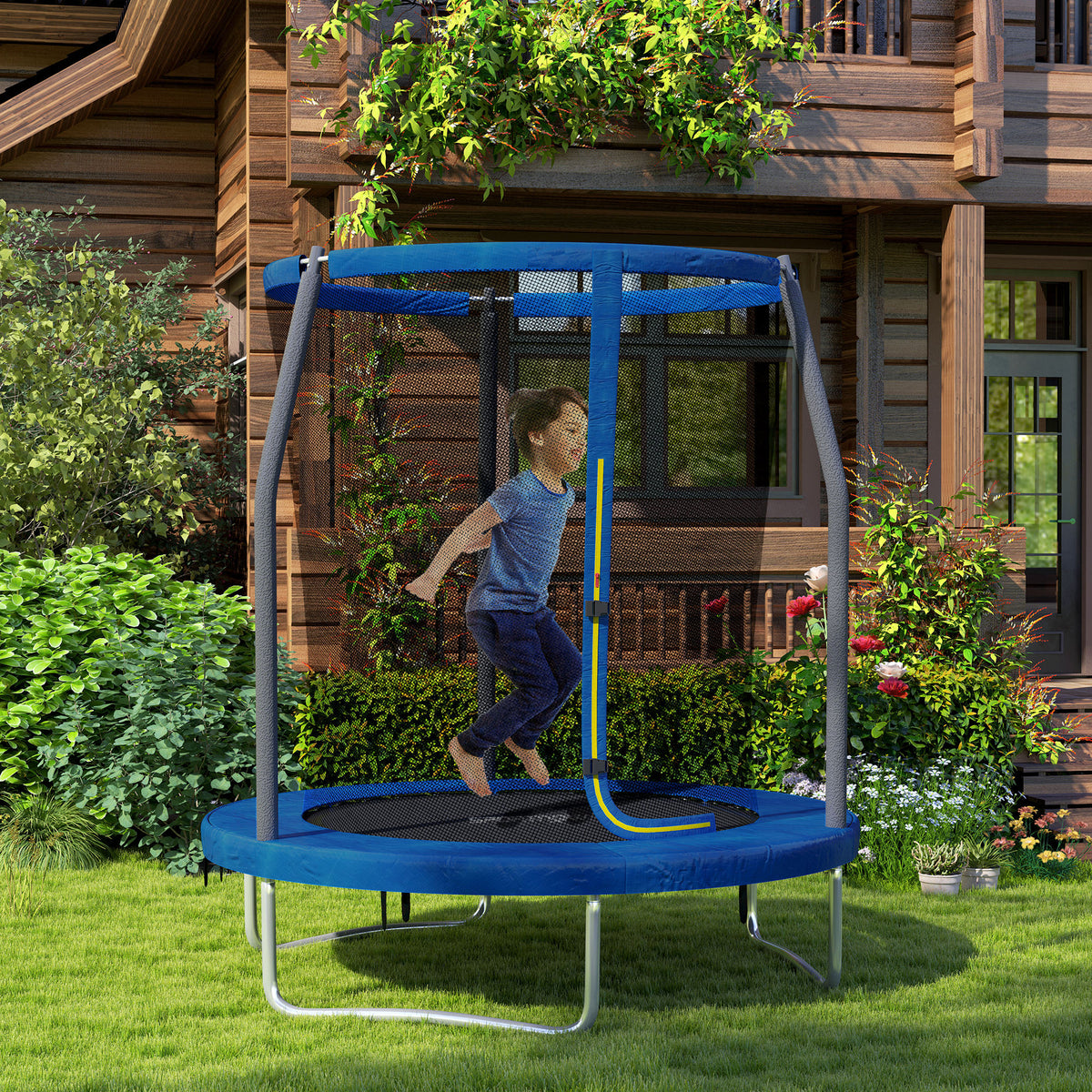 Trampolim Infantil Ø183 cm, para Crianças acima de 6 Anos com Rede de Segurança Barras Acolchoadas Capa de Segurança e Estrutura de Aço Interior e Exterior — foto 2