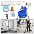 Carro de Limpeza Balde para Esfregona com Escorredor a Pressão Rodas e Cesto de Armazenamento Capacidade 26L 73x45x95 cm Azul — foto 6