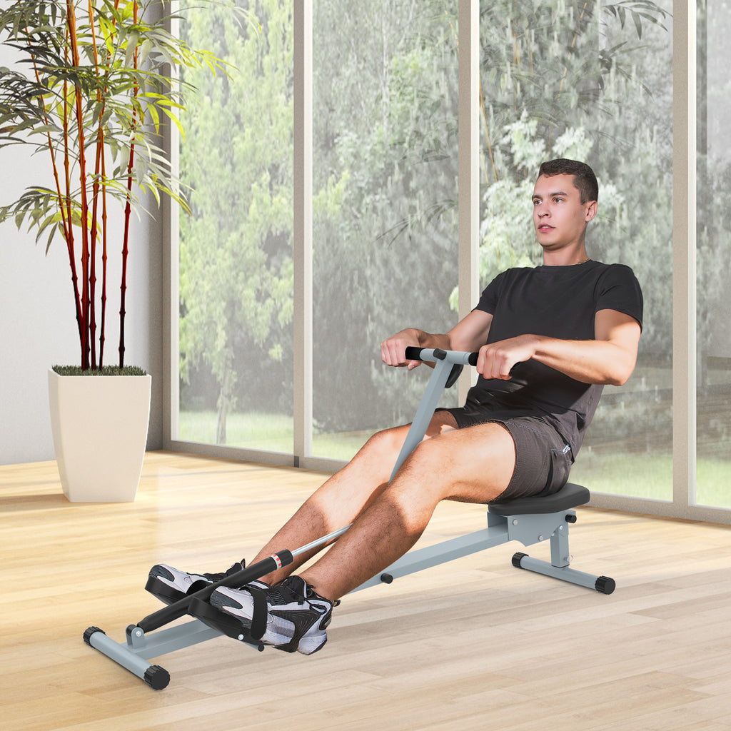 Máquina de Remo com Ecrã LCD para Academia Exercícios de Musculação ou Resistência Carga Máxima 100kg 130x47,5x67cm Cinza — foto 2