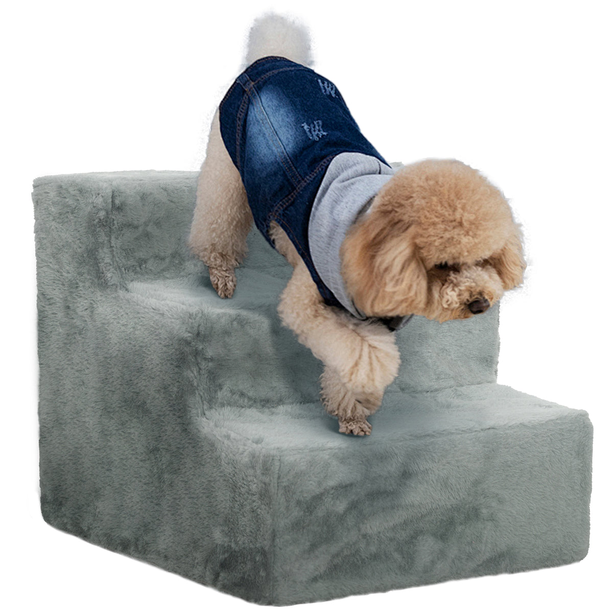 Escada para Animais de Estimação com 3 Degraus 2 em 1 com Capa Removível e Lavável Escada para Cães Gatos 35x46x35 cm Cinza — foto 1