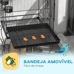 Gaiola para Pássaros com Rodas Gaiola para Pássaros com Bandeja Amovível Prateleira e 2 Comedouros de Aço Inoxidável e Poleiro para Periquitos Canários 51x51x153 cm Preto — foto 5