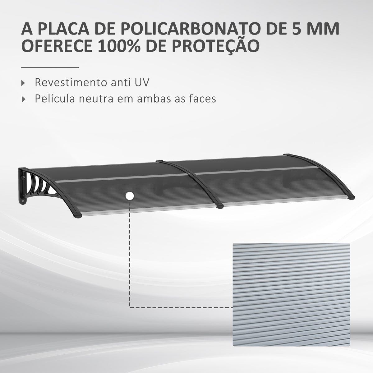 Marquise para Portas e Janelas 196x75x23 cm Marquise de Proteção contra Sol e Chuva com Cobertura de Policarbonato Preto — foto 4