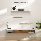 Conjunto de Móveis de Sala, Móvel de TV com Prateleira de Parede, Porta, Prateleiras Abertas, Orifícios para Cabos, para Televisão de Parede, 120x24x16 cm, Branco — foto 4