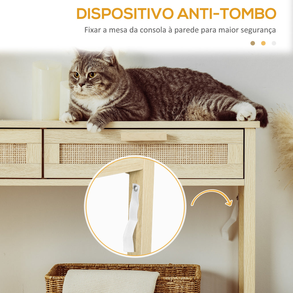 Mesa de console em malha Mesa de entrada com 2 gavetas e prateleira inferior para o corredor Quarto sala de estar Estilo rústico 100x30x76 cm Natural — foto 6