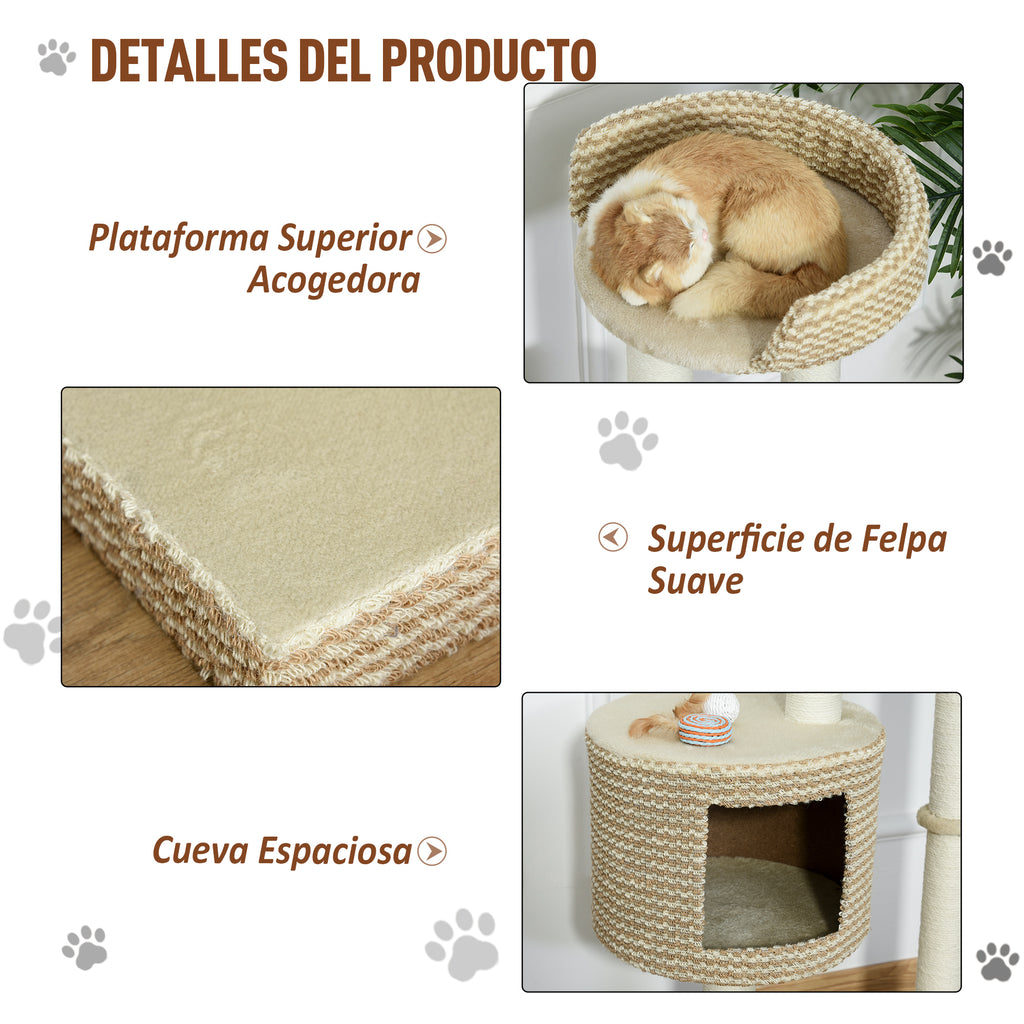 Árvore para gatos com Caverna de Pelúcia Postes de juta Plataforma confortável 61x41x96 cm Bege e Café — foto 5