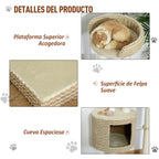 Árvore para gatos com Caverna de Pelúcia Postes de juta Plataforma confortável 61x41x96 cm Bege e Café — foto 5