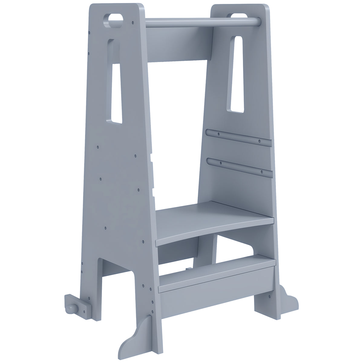 Torre de Aprendizagem Torre de Aprendizagem para Crianças acima de 3 Anos com Degrau Altura Ajustável em 3 Níveis e Barreira de Segurança para Casa de Banho Cozinha 45x47,5x91 cm Cinza — foto 1