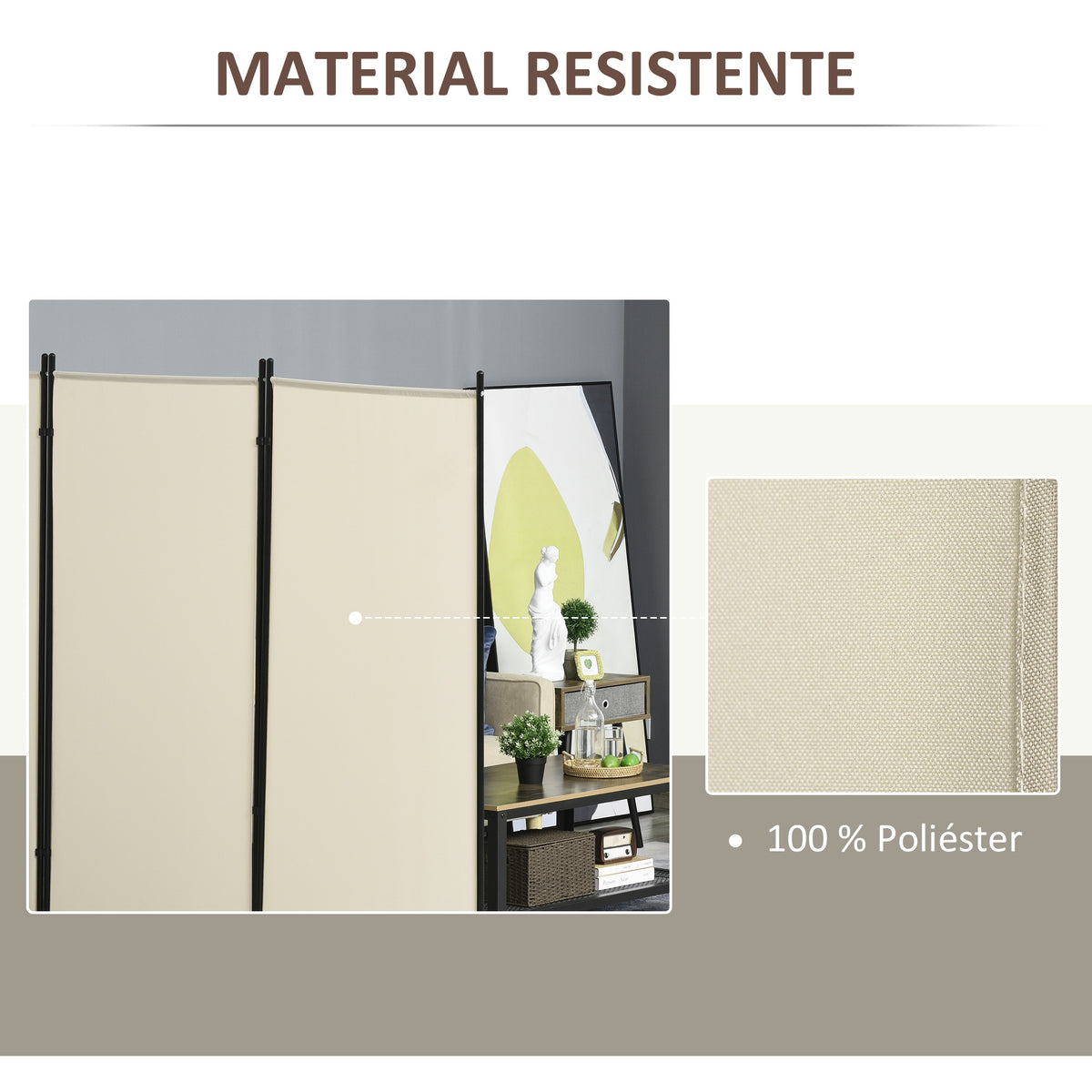 Biombo de 3 Paineis Separador de Ambientes Dobrável 253x50x182 cm Divisor de Ambientes Biombo de Privacidade com 6 Pés de Metal para Escritório Dormitório Bege — foto 4