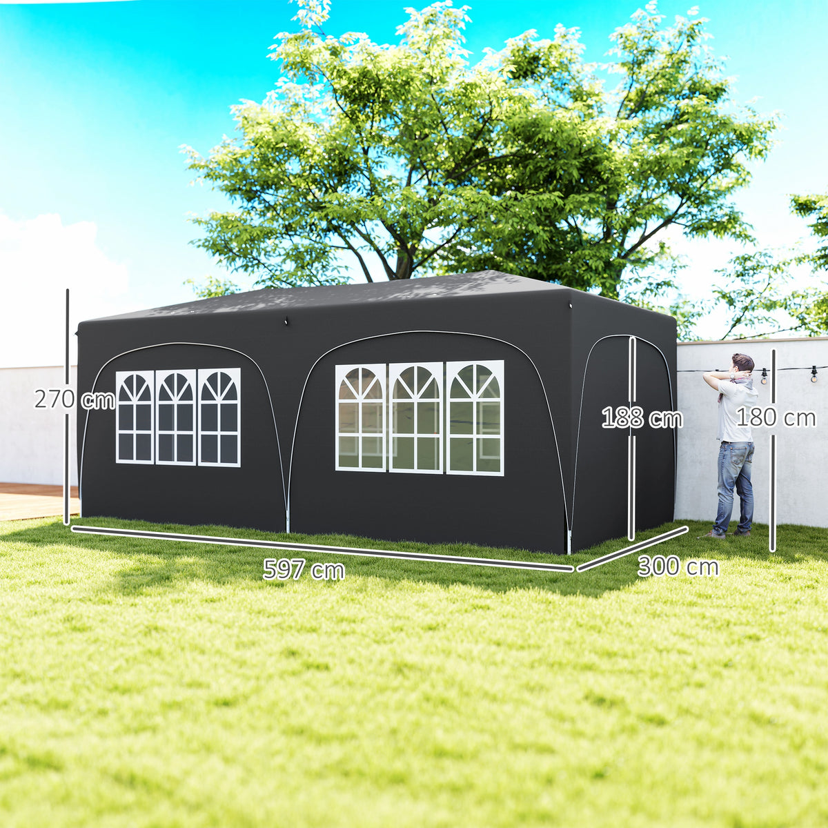 Tenda Dobrável tenda 3x6 m com Painéis Laterais UPF50+ Tenda de Jardim com Altura Ajustável e Bolsa de Transporte para Campismo Festas Pátio Cinza Escuro — foto 3