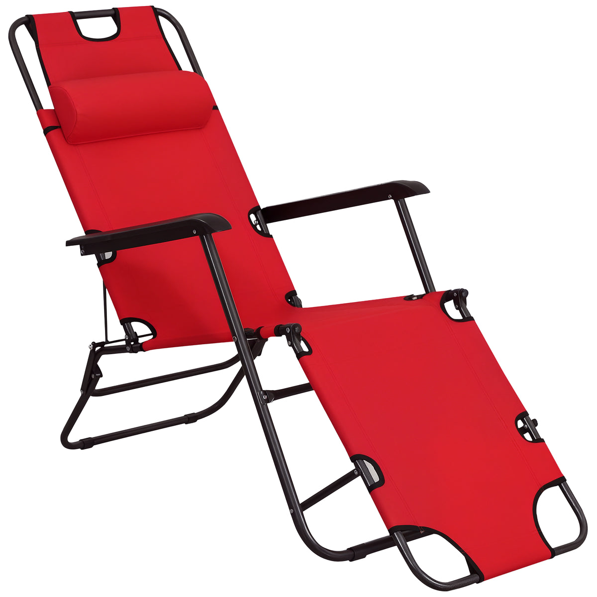Espreguiçadeira Reclinável e Dobrável com Encosto Ajustável Apoio de Braço Almofada e Apoio para os Pés para Jardim Carga 136 kg 135x60x89 cm vermelho — foto 1