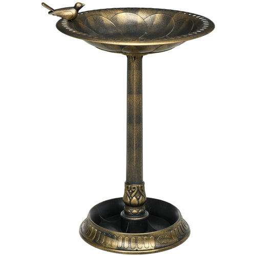 Banheira para Pássaros de Jardim Altura 72 cm Comedouro para Pássaros com 2 Níveis Desenho Elegante Banheira para Aves para Exterior Ø50x72 cm Bronze