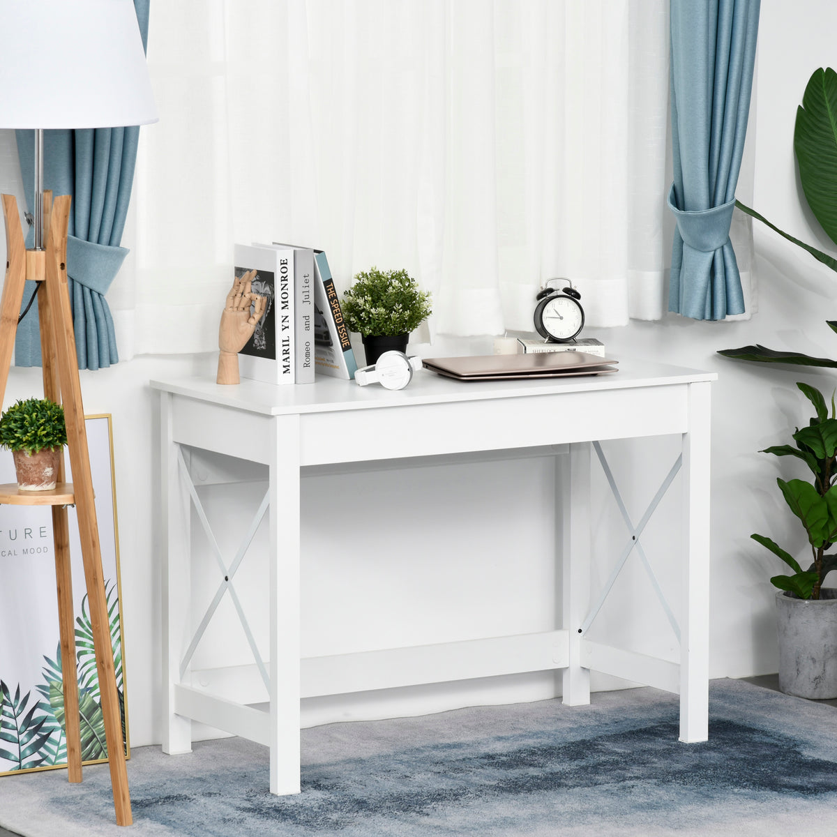 Secretária Moderna Mesa de Estudo com Estrutura de Aço Mesa de Computador 105x50x76 cm Branco — foto 2