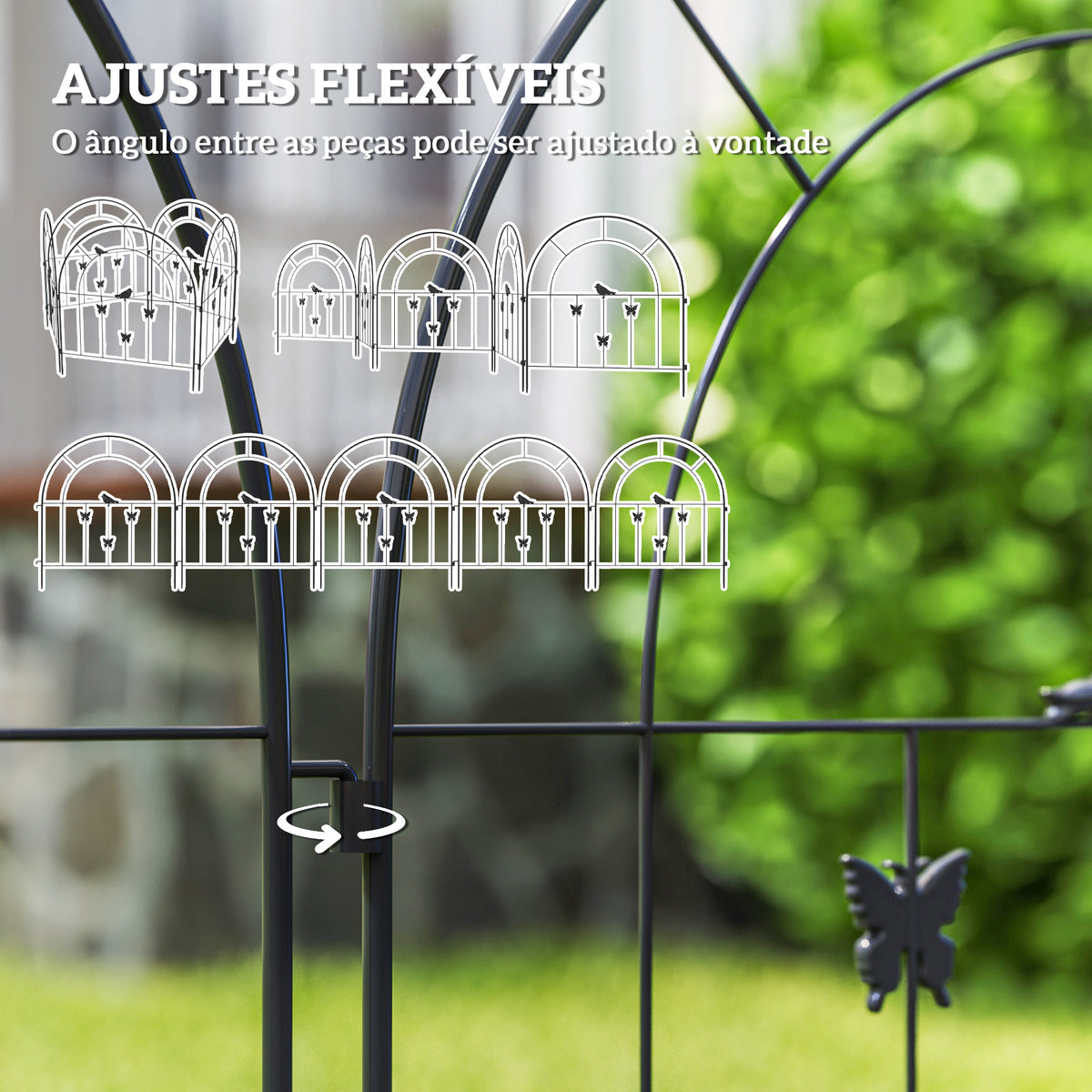 Vedações para Jardim Metálicas 300x70 cm Conjunto de 5 Vedação Decorativas para Jardim de Aço Combinação Livre Barreira para Animais para Terraço Pátio Relva Preto — foto 5