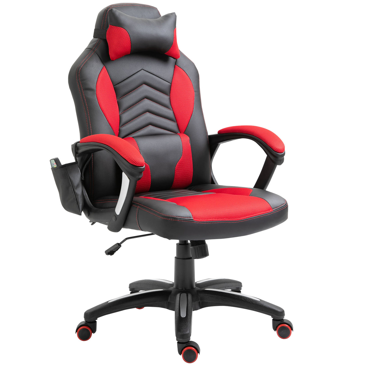 Cadeira de Escritório com 6 Pontos de Massagem e Aquecimento Cadeira Gaming Ergonómica com Altura Ajustável Apoio de Cabeça e Almofada Lombar 68x69x108-117 cm Preto e Vermelho — foto 1