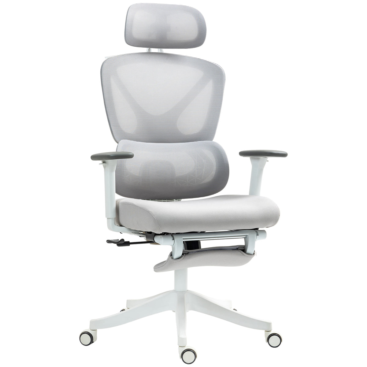 Cadeira de Escritório de Malha Reclinável com Apoio para a Cabeça Ajustável Suporte Lombar Apoio para os Pés Apoios para os Braços e Altura Regulável Suporta até 135 kg 71x70x109-119 cm Cinza — foto 1