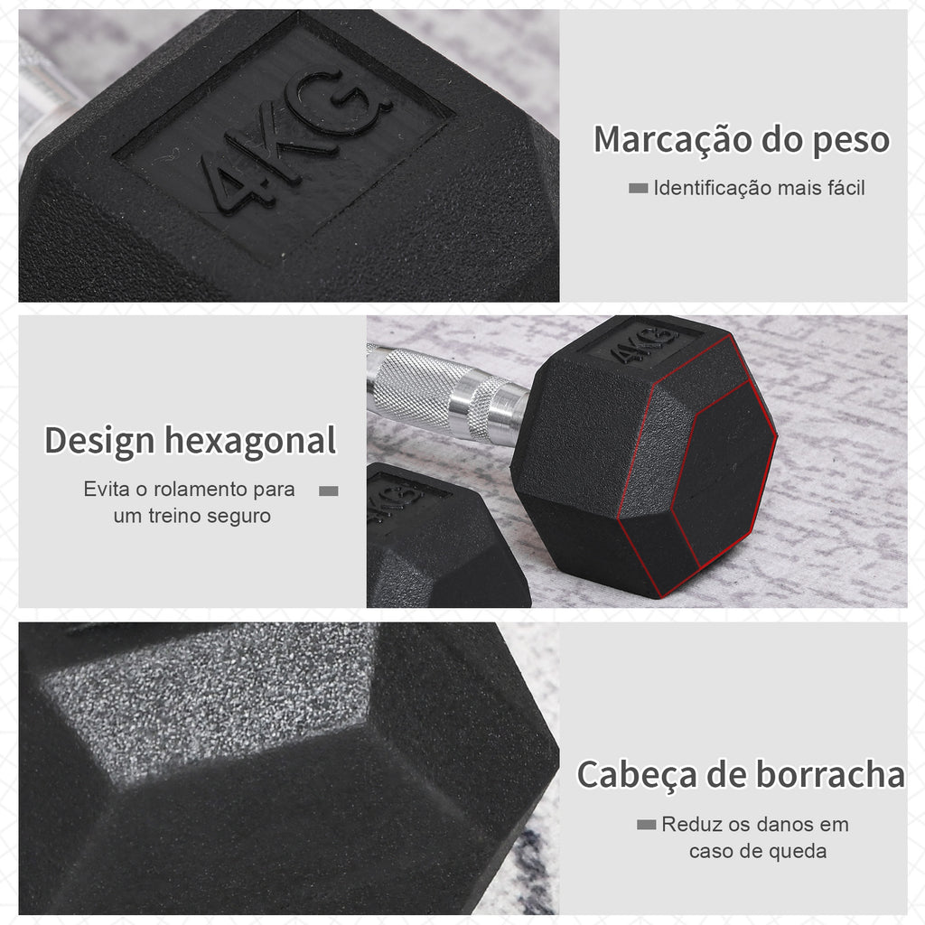 Conjunto de Halteres de 2x4kg com Barra Metálica e Cabeça Hexagonal Conjunto Pesos para Treino em Casa Ginásio 27,2x10,5 cm Preto e Prata — foto 7