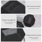 Conjunto de Halteres de 2x4kg com Barra Metálica e Cabeça Hexagonal Conjunto Pesos para Treino em Casa Ginásio 27,2x10,5 cm Preto e Prata — foto 7