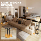 Candeeiro de Pé de Madeira com 3 Prateleiras De Armazenamento para Lâmpada E27 Potência Máx. 40W Candeeiro Moderno para Sala de Estar Dormitório 26x26x160cm Preto — foto 8