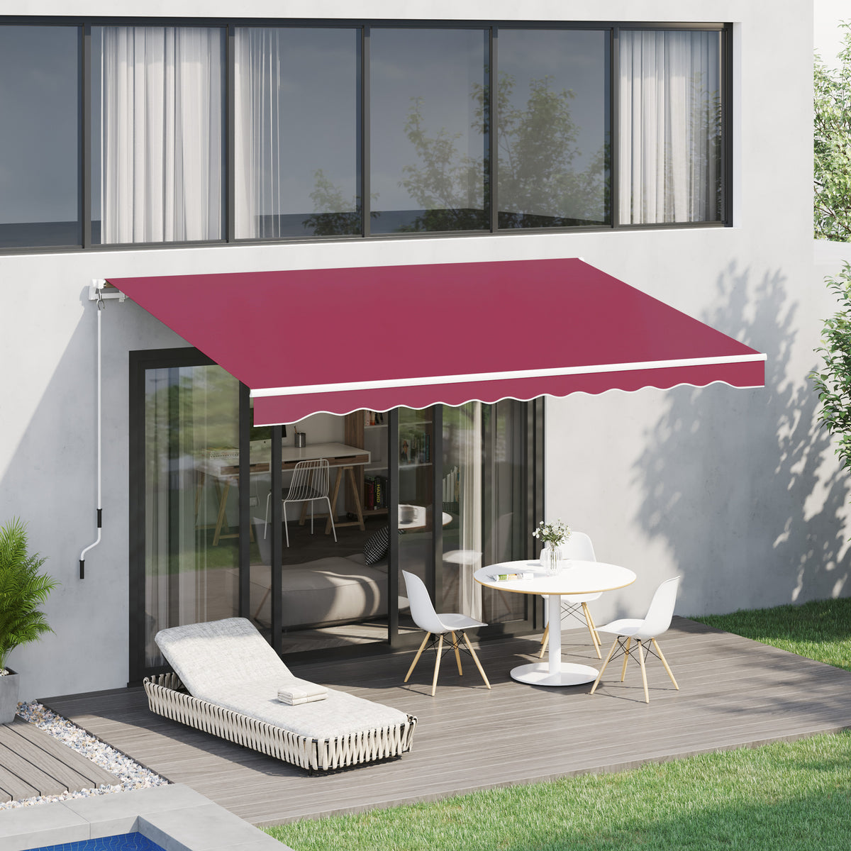 Toldo Manual 395x245 cm Toldo de Varanda Pátio com Manivela de Alumínio e Tecido de Poliéster 280 g/m² Vinho — foto 2