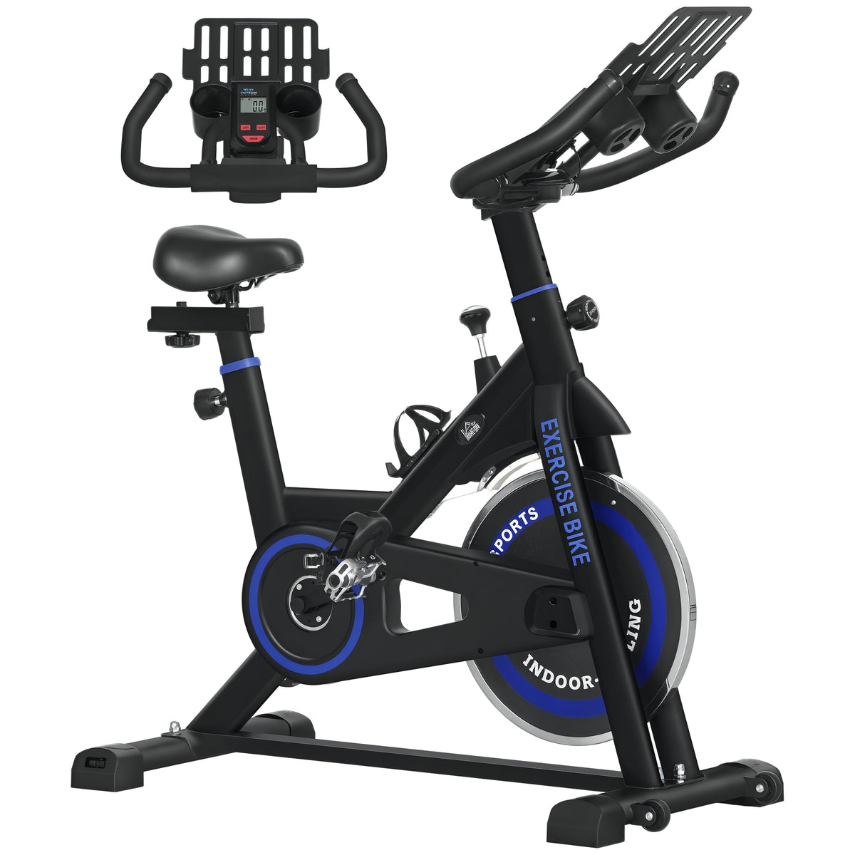 Bicicleta Estática com Resistência Ajustável Bicicleta Estática Fitness com Volante de Inércia 8 kg Ecrã LCD Guiador e Assento Ajustáveis para Casa Ginásio 103x53x110-114 cm Azul — foto 1
