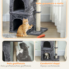 Arranhador para Gatos 66 cm Torre para Gatos com Cama 2 Cavernas Poste de Sisal e Bola para Brincar Cinzento Escuro — foto 5