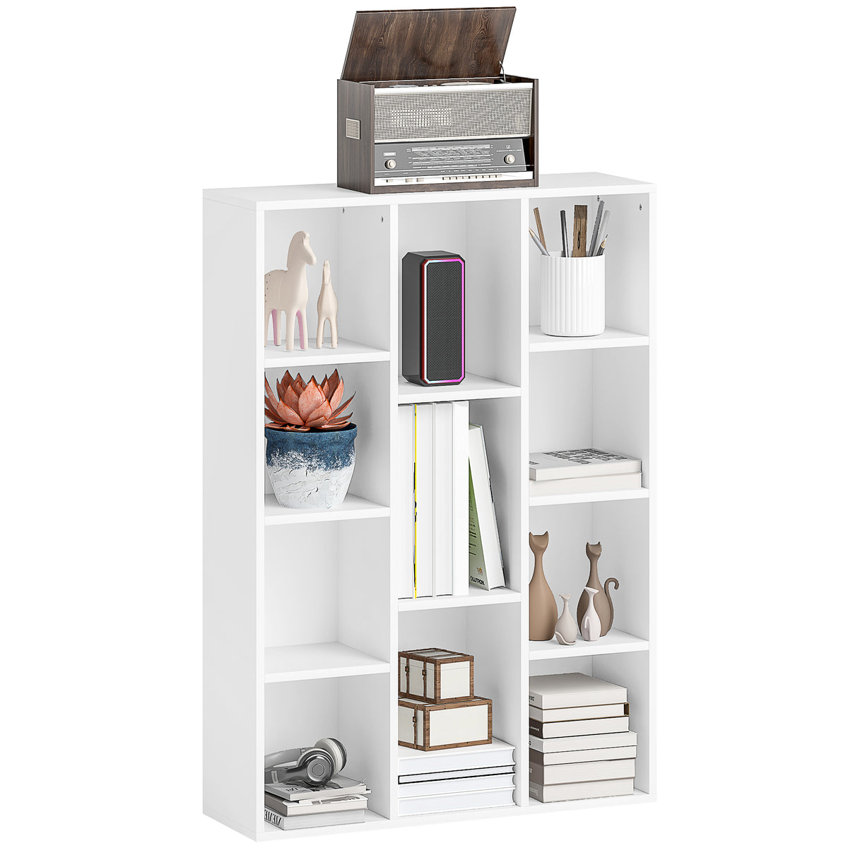 Estante de 3 Níveis Estante para Livros com 11 Compartimentos Desenho Vertical ou Horizontal para Sala de Estar Escritório Dormitório 74,3x24x106 cm Branco — foto 1