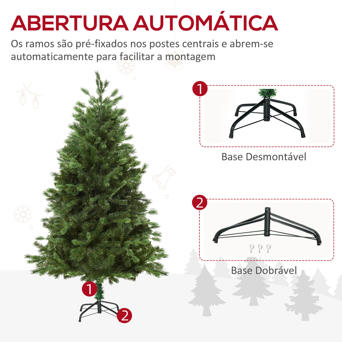 Árvore Artificial de Natal com Base Dobrável 696 Galhos PE Tridente e PVC Individual Árvore de Natal Decorativa Exterior Interior Ø90x180 Verde — foto 7