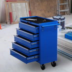 Carrinho de Ferramentas para Oficina com Rodas e 5 Gavetas Fechadura e Alça Lateral 67,5x33x77 cm Azul — foto 2