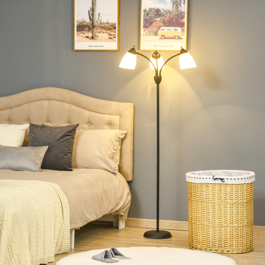 Candeeiro de Pé com 3 Ecrãs Giratórios de 360° com Interruptores LED E27 Máx. 40W Estrutura de Metal Candeeiro de Pé para Sala de Estar Dormitório Estúdio 45x45x155cm Preto — foto 2