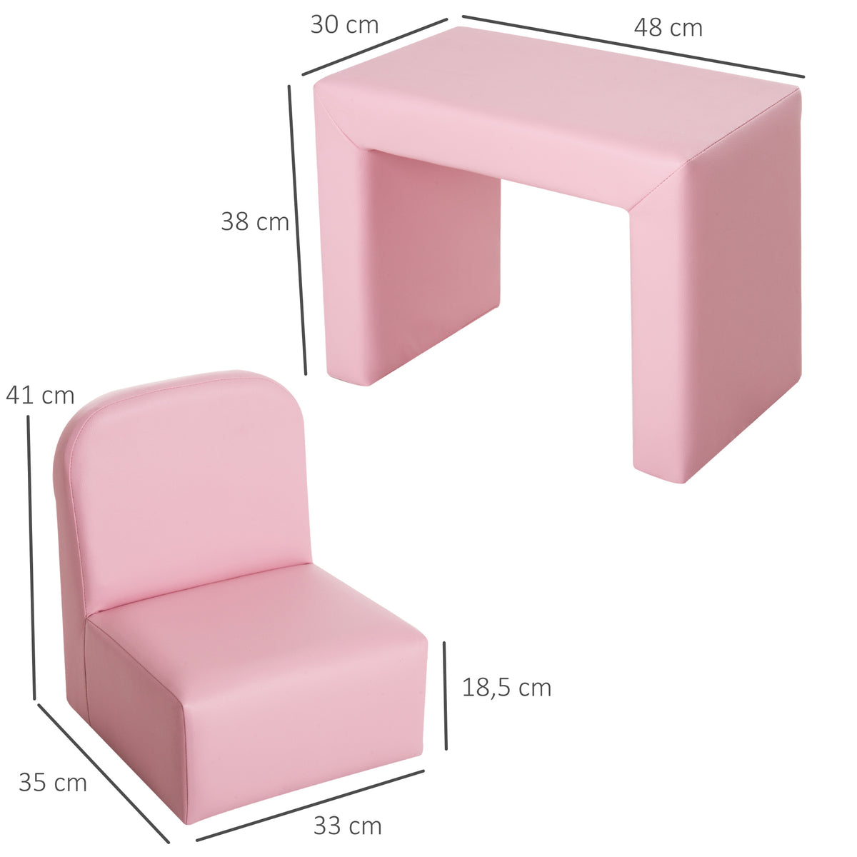 Conjunto 2 em 1 Poltrona infantil multifuncional conversível em cadeira e mesa para crianças acima de 3 anos 33x35x41 cm Rosa — foto 3